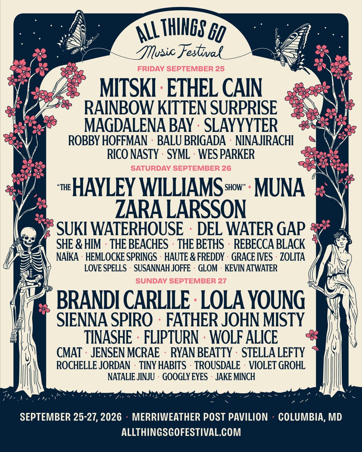All Things Go DMV 2026 lineup poster — September 25–27, 2026, Merriweather Post Pavilion, Columbia, MD