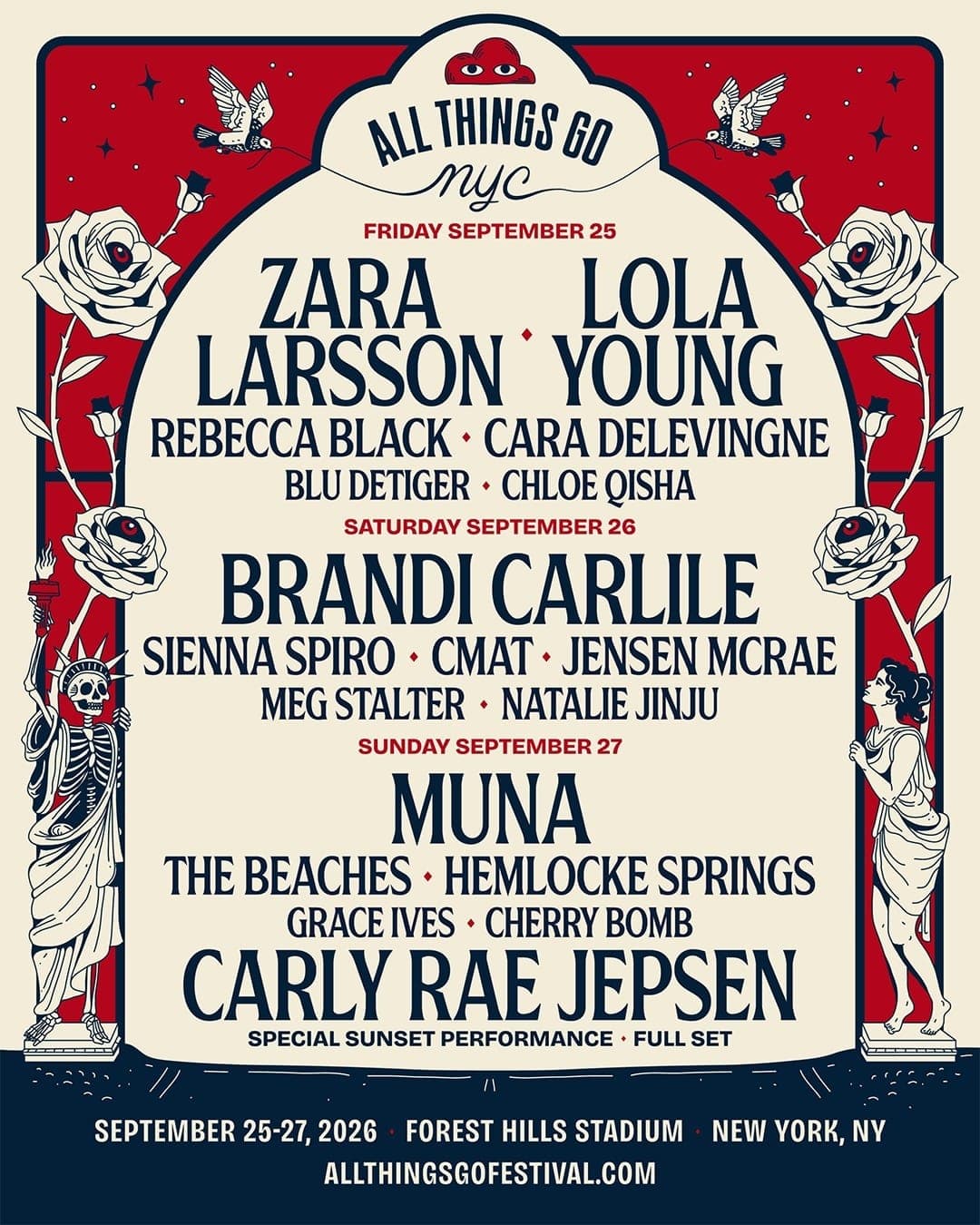 All Things Go NYC 2026 lineup poster — September 25–27, 2026, Forest Hills Stadium, Queens, NY