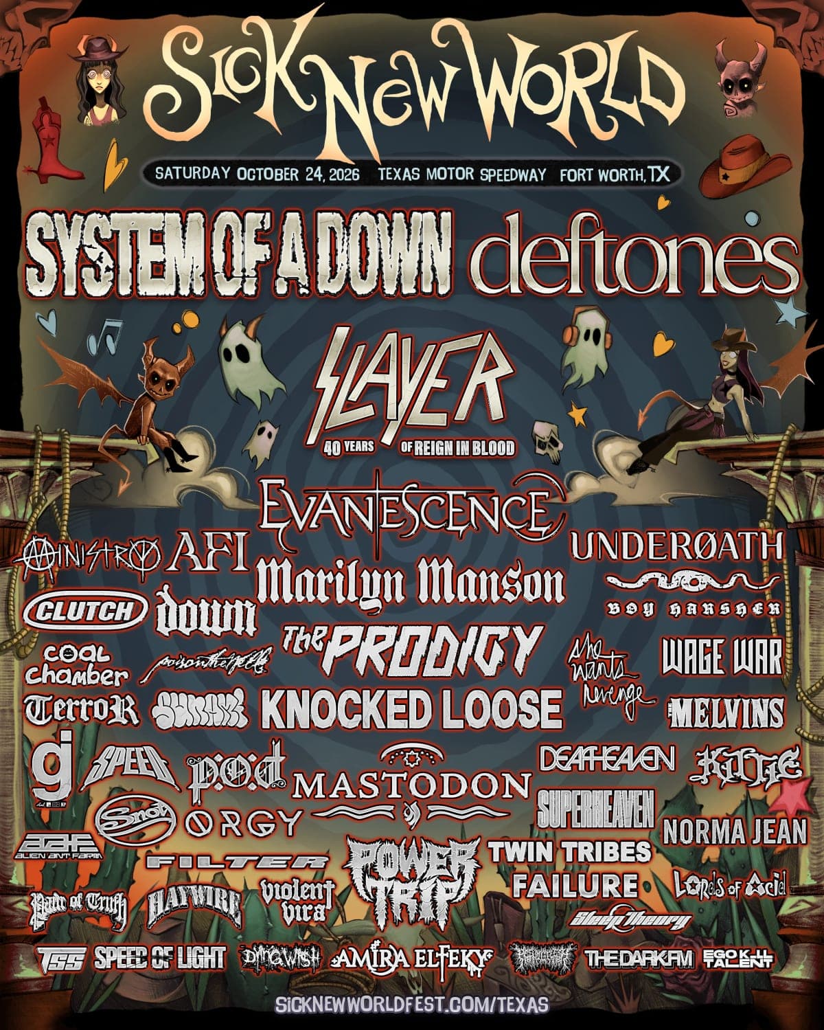 Sick New World Texas 2026 lineup poster — October 24, 2026, Texas Motor Speedway, Fort Worth, TX