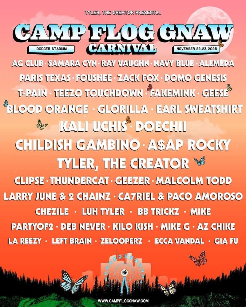 Camp Flog Gnaw 2025 lineup poster — November 22–23, 2025, Dodger Stadium, Los Angeles, CA