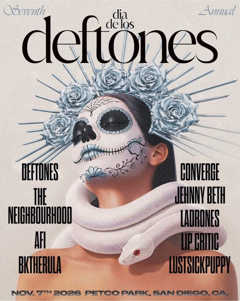 Dia De Los Deftones 2026 lineup poster — November 7, 2026, Petco Park, San Diego, CA