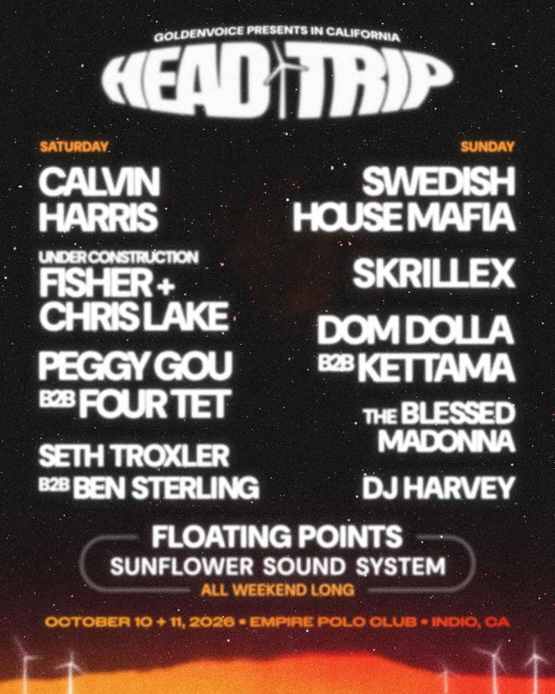 Head Trip 2026 lineup poster — October 10–11, 2026, Empire Polo Club, Indio, CA
