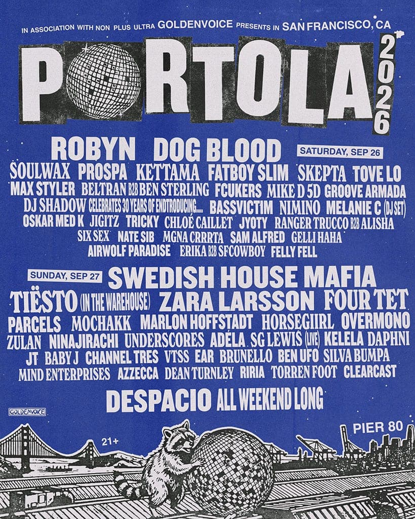 Portola 2026 lineup poster — September 26–27, 2026, Pier 80, San Francisco, CA