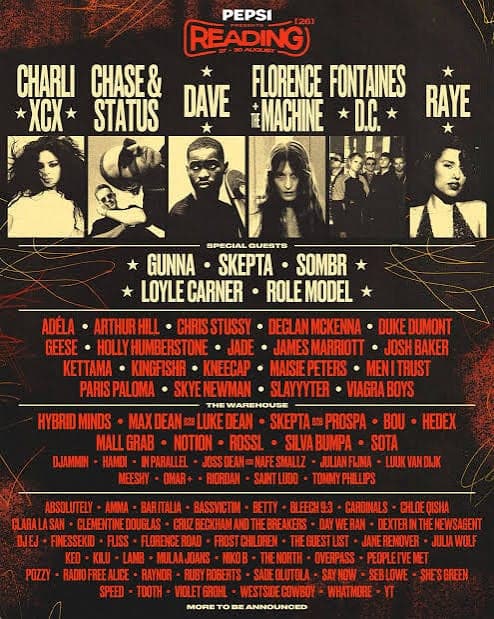 Reading & Leeds 2026 lineup poster — August 27–30, 2026, Reading & Leeds, UK