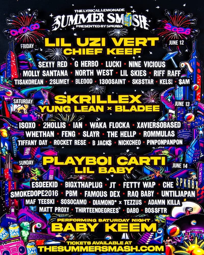 Summer Smash 2026 lineup poster — June 12–14, 2026, SeatGeek Stadium, Bridgeview, IL