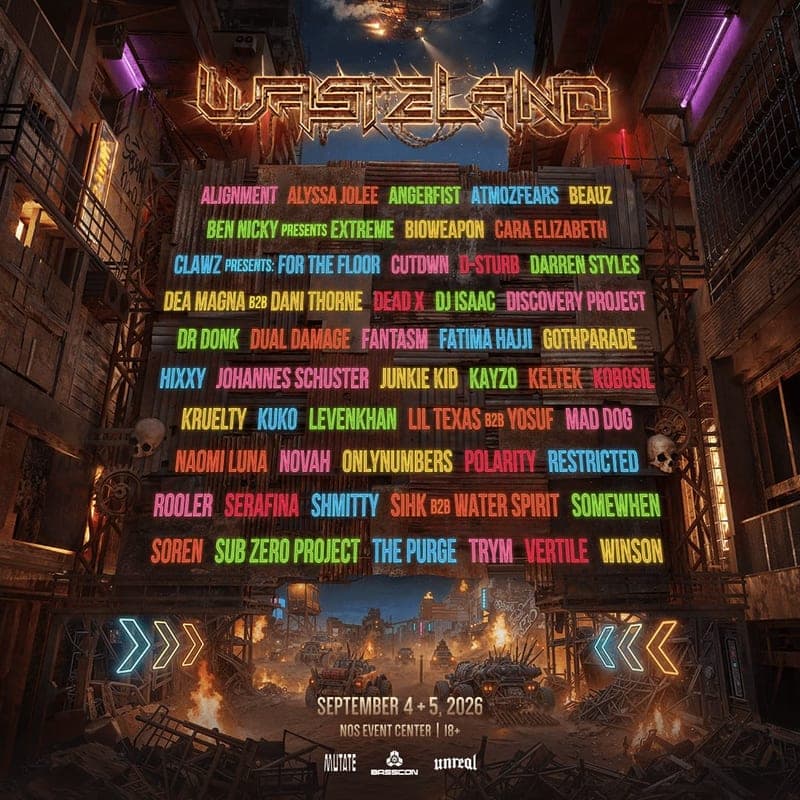 Wasteland 2026 lineup poster — September 4–5, 2026, NOS Events Center, San Bernardino, CA